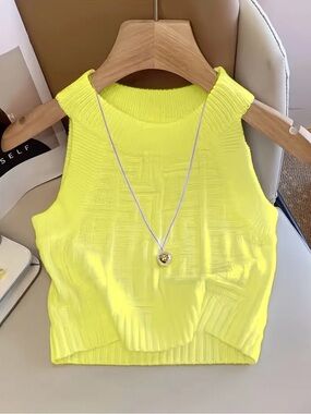 Yellow Ribbed Sleeveless Knit Top - Brand